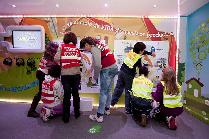 La formación ambiental de “Escuela de Reciclaje” se ha  impartido a los alumnos a través de 3 proyectos educativos: aula móvil (77.433 escolares), formación de formadores (426.494 escolares) y e-learning (32.400 escolares)