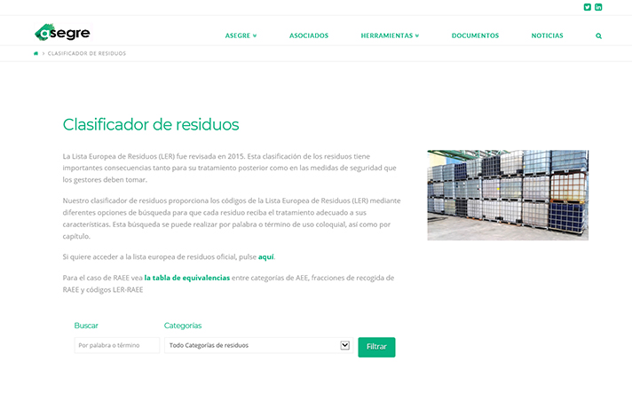 ASEGRE crea el primer clasificador de residuos en su nueva página web